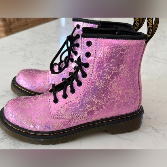 Dr Martens Pink Glitter Combat Boots - Picture 2 of 6